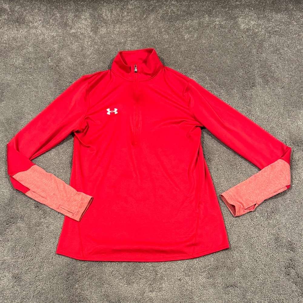Under Armour Red Loose Fit Heat Gear Quarter Zip Pullover SIZE S